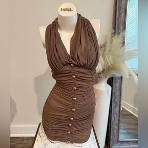 Elegant Brown Halter Dress